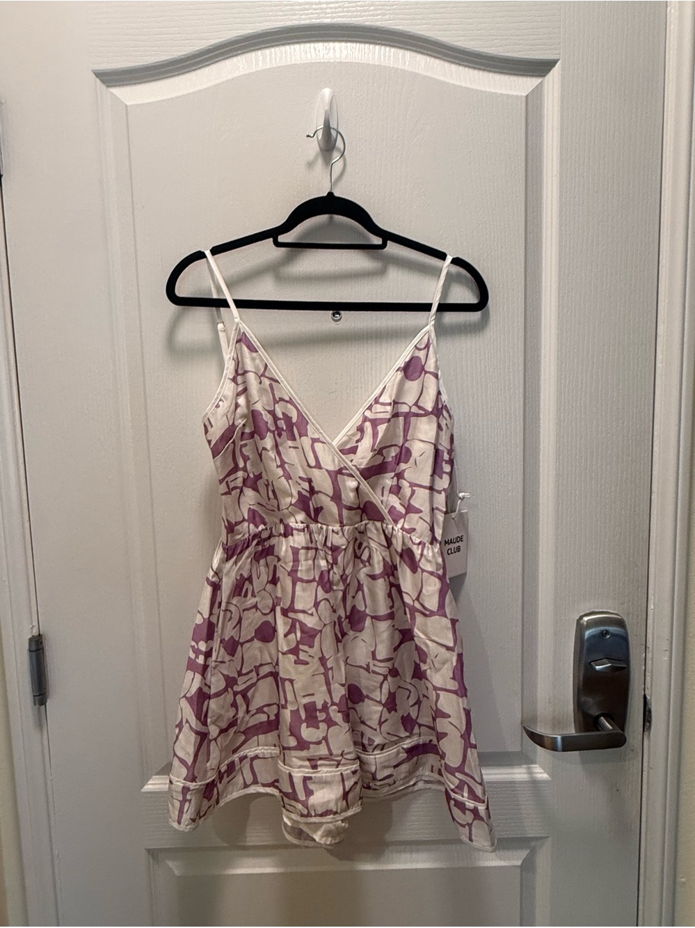 Maude Club Kelsie Romper Lilac White Print Spaghetti Strap Size S NWT - Picture 2 of 5